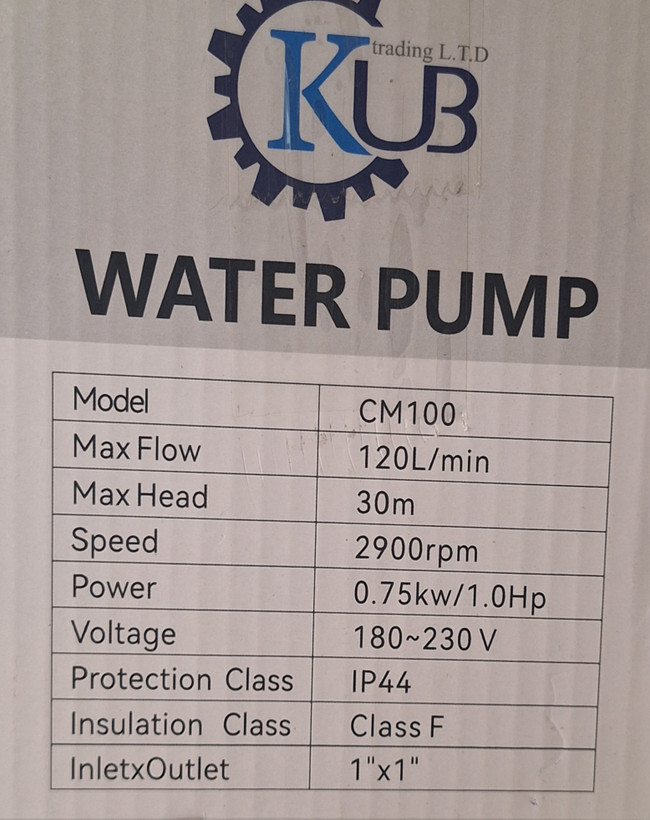 پمپ آب یک اسب KUB مدل CM100 شفت 100% استیل و پروانه برنجی.کم صدا.کیفیت بالا ((یک سال گارانتی))